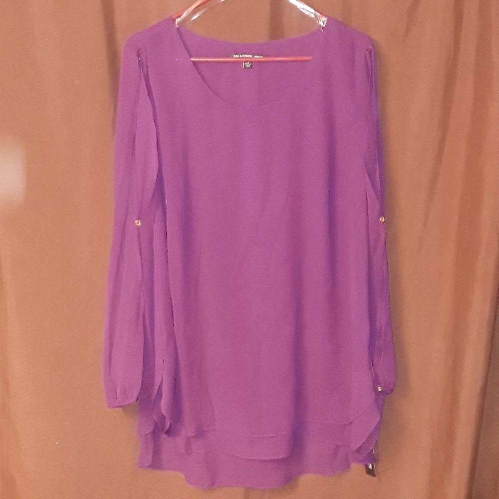 ** Zac & Rachel Sheer Lined Top Open Arm LS Plum - Picture 2 of 8